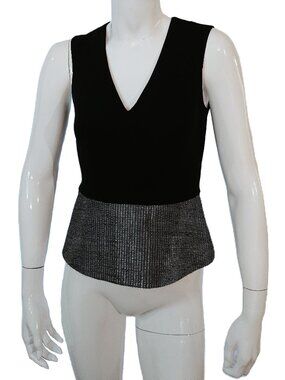 JUDITH & CHARLES Black & Silver Sleeveless Deep V-Neck Crepe Top Size 4